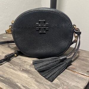 Tory Burch - Black, Leather, Round - Crossbody Bag with Tassels - excellent